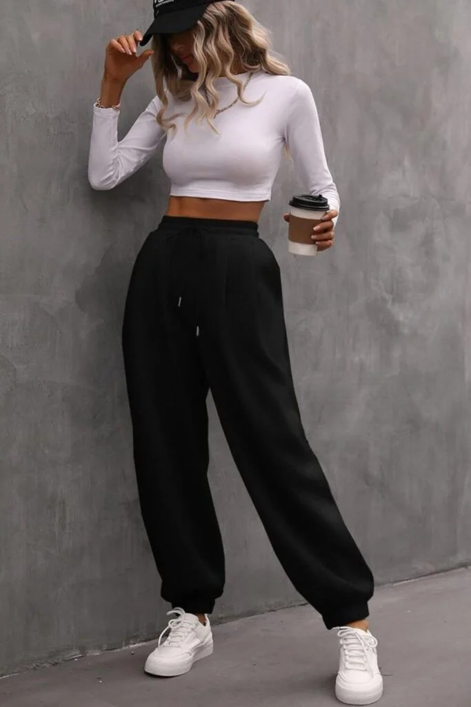 Baggy sweatpants and white long sleeve outfit